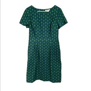 Boden Vintage Blue and Green Clover Print Fit and Flare Dress | Size 8